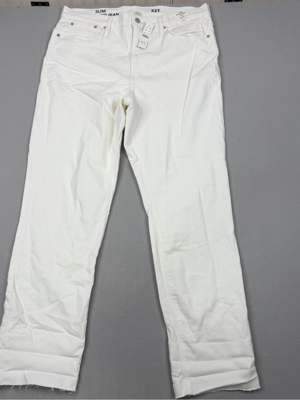 NWT J.Crew Slim Boyfriend Jeans Womens 32 Tall White All Day Stretch BF535